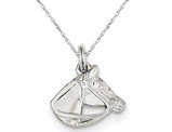 Horse Head with Bridle Charm Pendant Necklace in Sterling Silver 